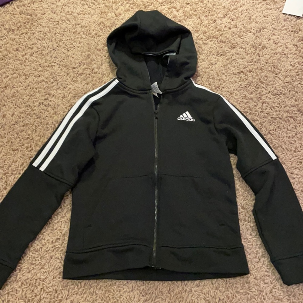 Basic kids black and white Adidas zip up
